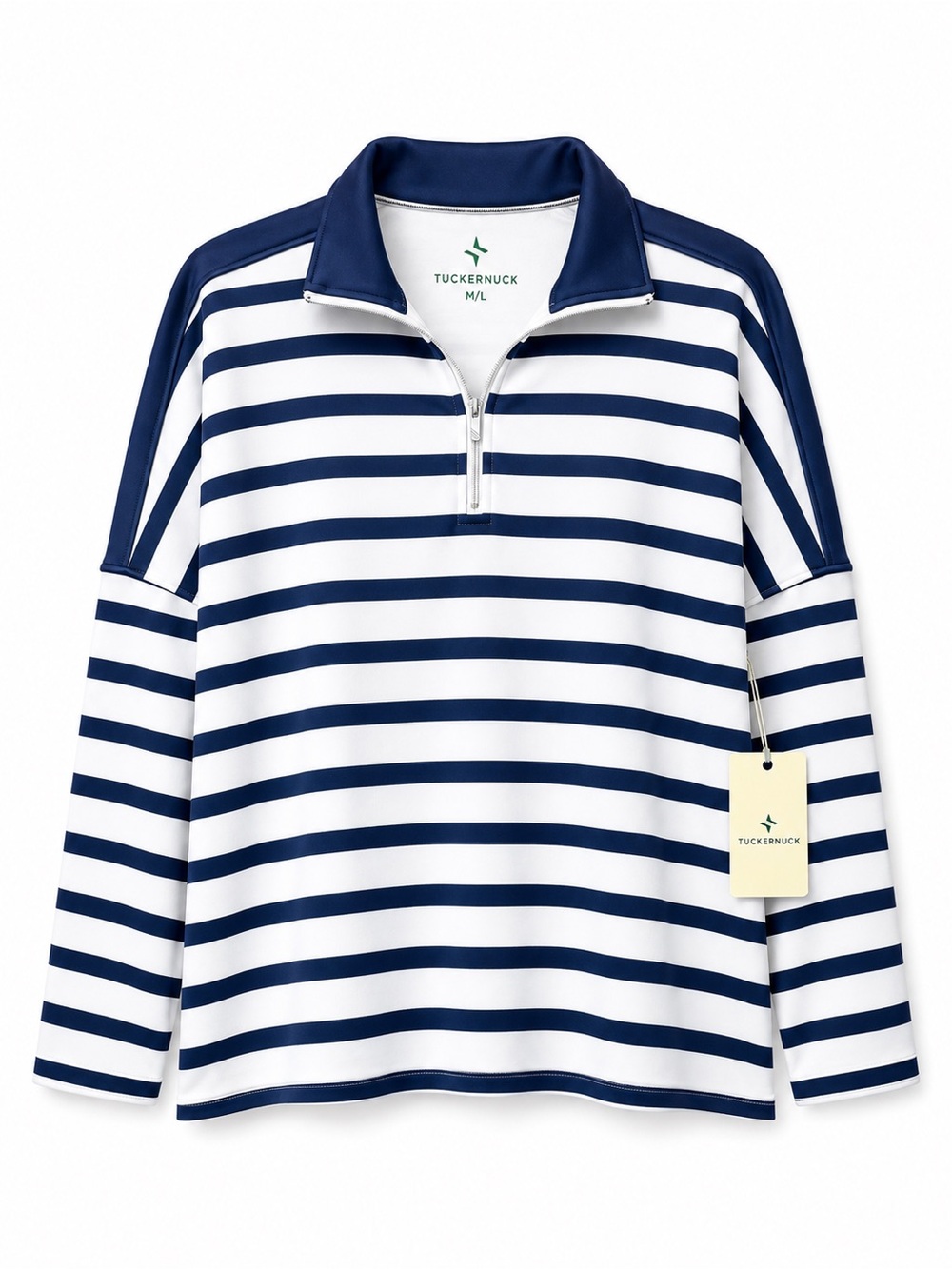 NWT Tuckernuck Tnuck Sport Hudson Striped Quarter Zip Pullover Costal Prep M/L